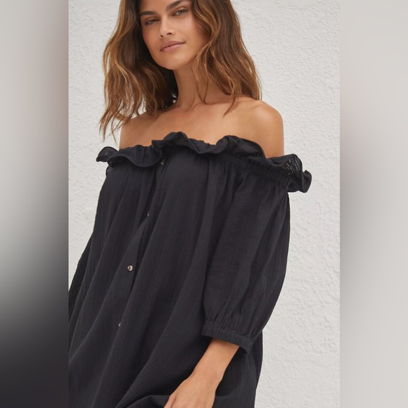 By ANTHROPOLOGIE RUFFLE OFF-THE-SHOULDER GAUZE DRESS size M medium - Picture 5 of 6